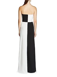 Cassia Crepe Colorblocked Strapless Gown
