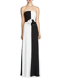 Cassia Crepe Colorblocked Strapless Gown