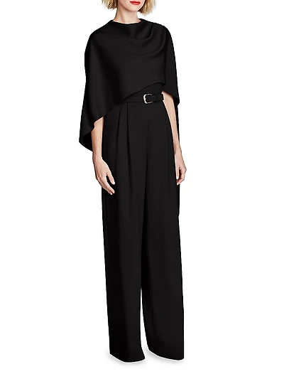 Paulette Cape Crepe Wide-Leg Jumpsuit