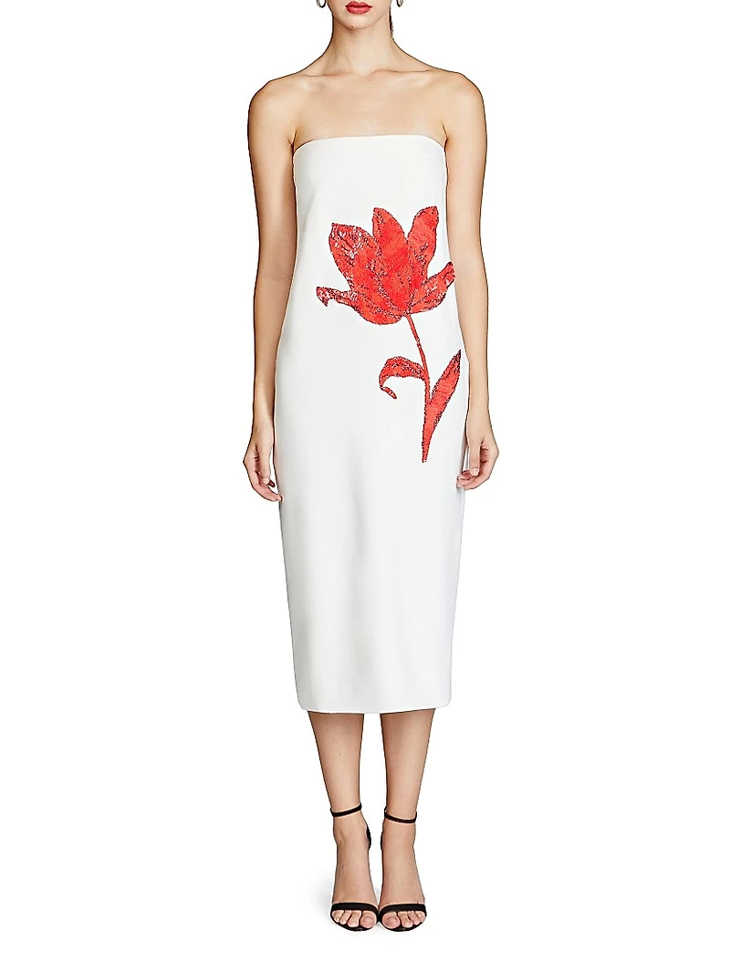 Sylvie Sequin Floral Strapless Midi-Dress