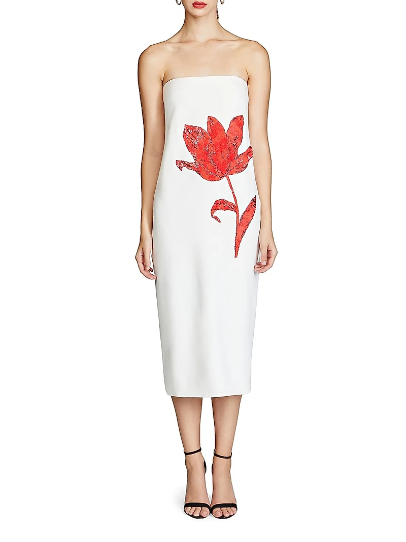 Sylvie Sequin Floral Strapless Midi-Dress