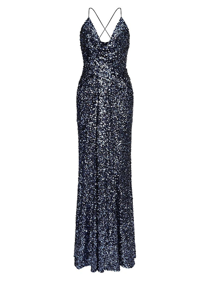 Manon Sequin Plunging V-Neck Gown