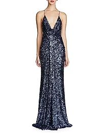Manon Sequin Plunging V-Neck Gown