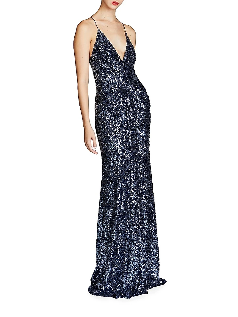 Manon Sequin Plunging V-Neck Gown