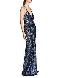 Manon Sequin Plunging V-Neck Gown