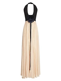 Kinslee Crepe & Chiffon Halterneck Gown