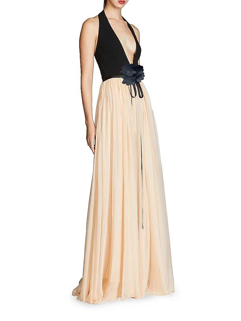 Kinslee Crepe & Chiffon Halterneck Gown