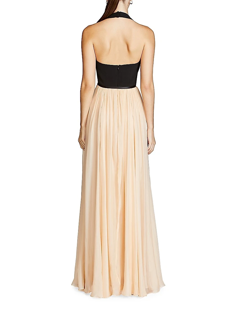 Kinslee Crepe & Chiffon Halterneck Gown