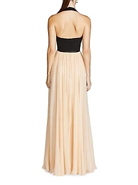 Kinslee Crepe & Chiffon Halterneck Gown