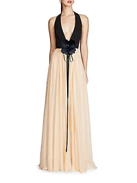 Kinslee Crepe & Chiffon Halterneck Gown