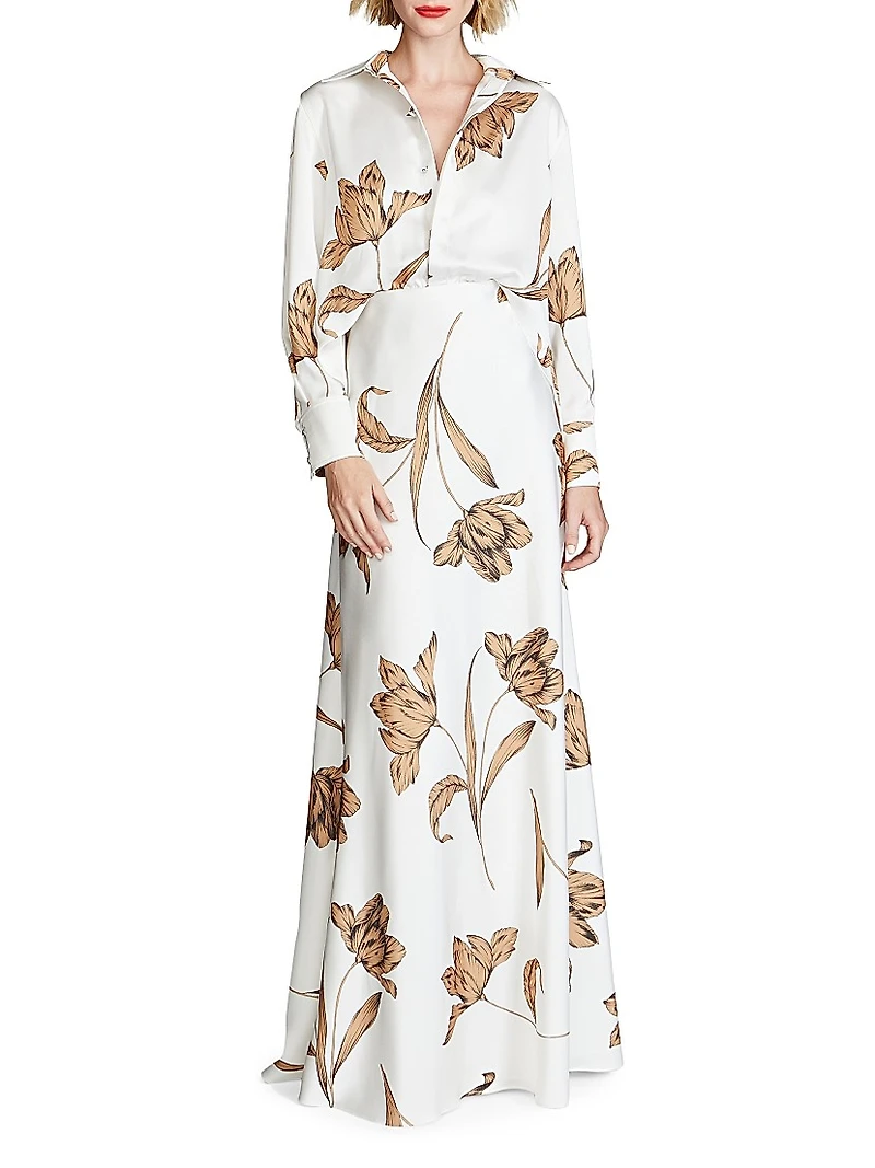 Marcelle Floral Satin A-Line Gown