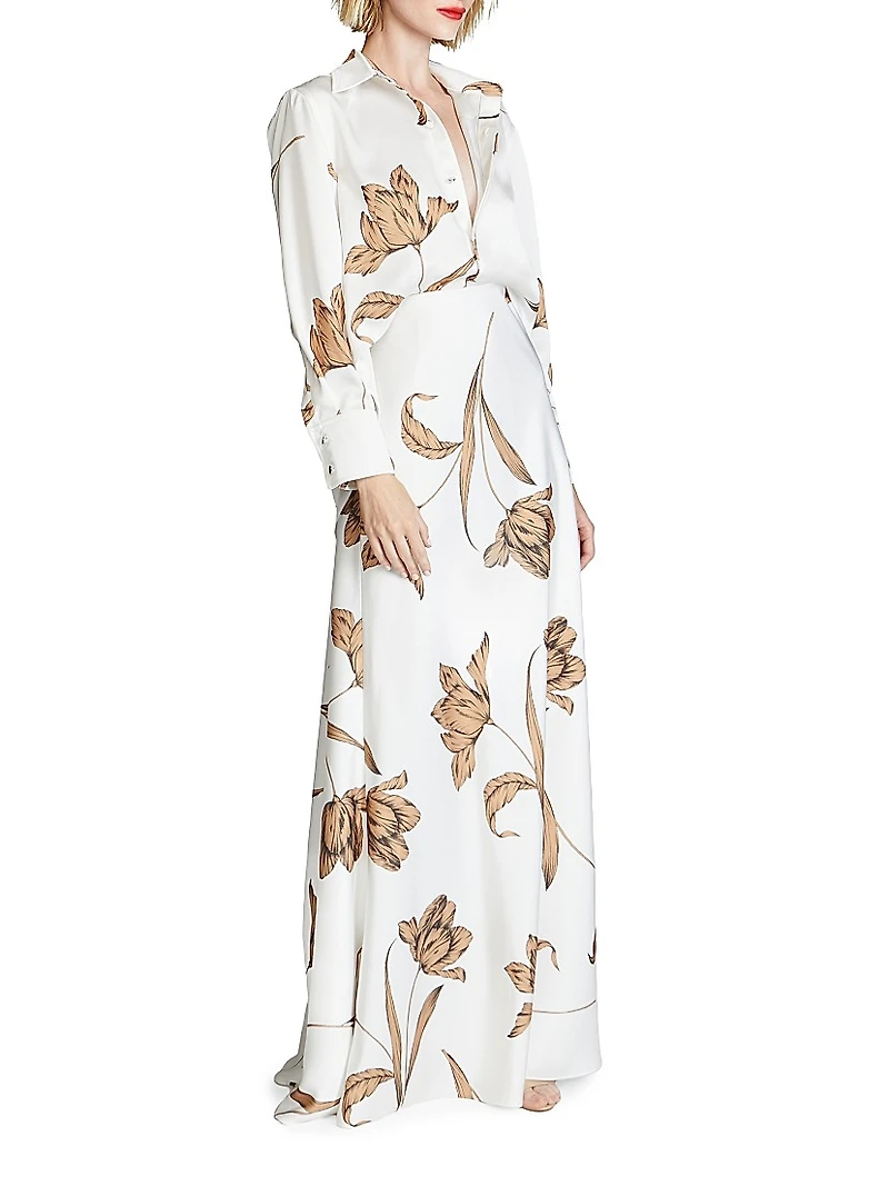 Marcelle Floral Satin A-Line Gown