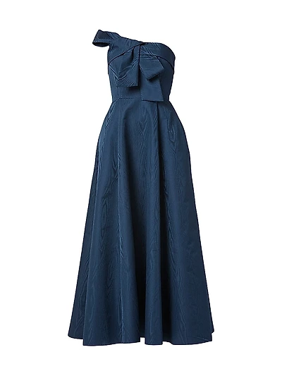 Odyssey Moire Bow Strapless Midi-Dress