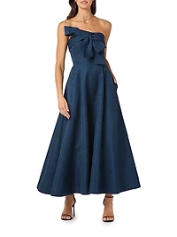 Odyssey Moire Bow Strapless Midi-Dress