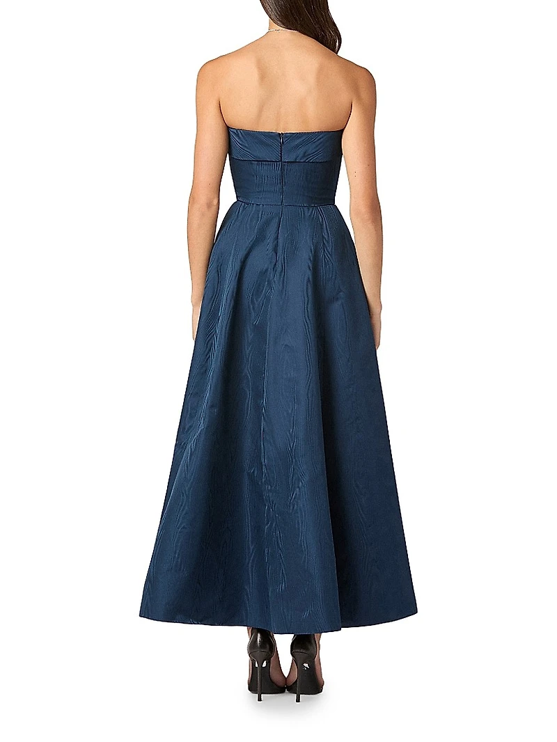 Odyssey Moire Bow Strapless Midi-Dress