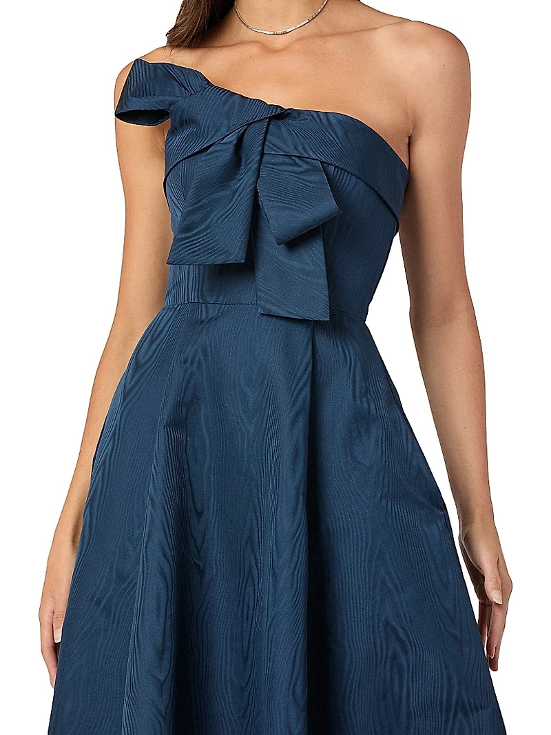 Odyssey Moire Bow Strapless Midi-Dress