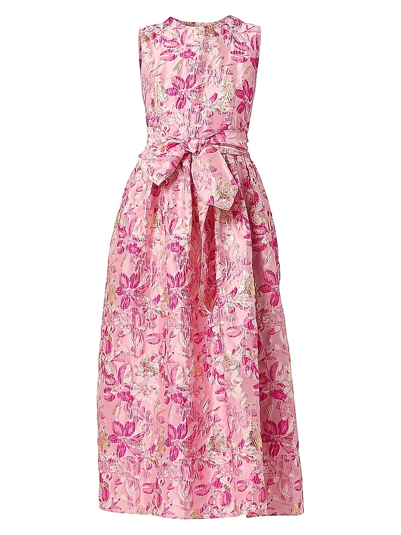 Serra Floral Metallic-Jacquard Midi-Dress