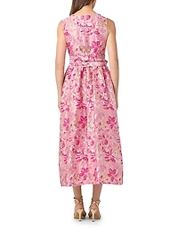 Serra Floral Metallic-Jacquard Midi-Dress