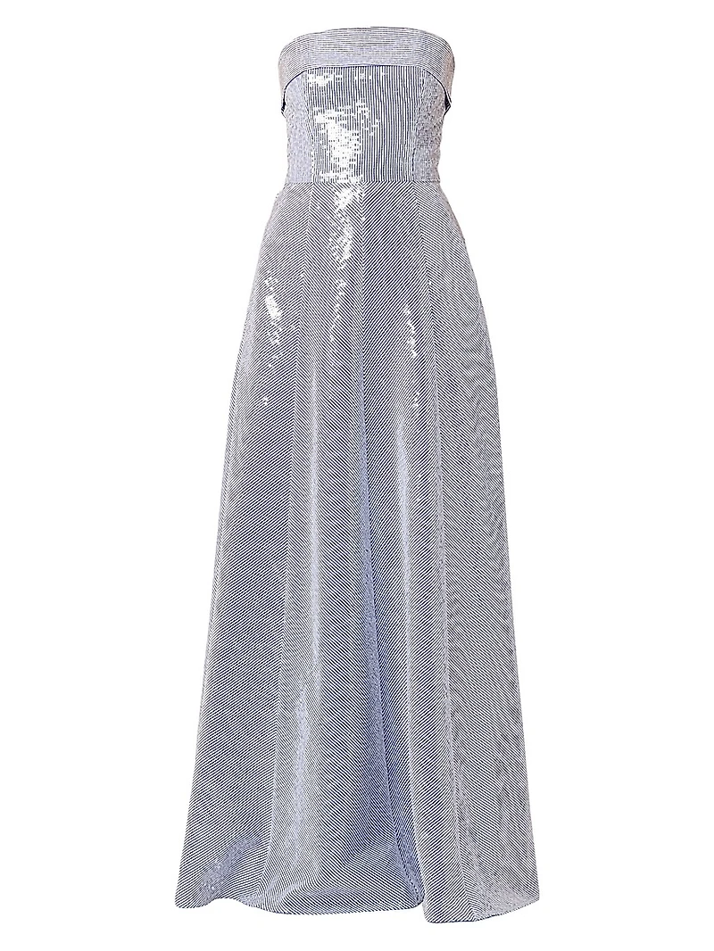 Bennett Striped Sequin Strapless Gown