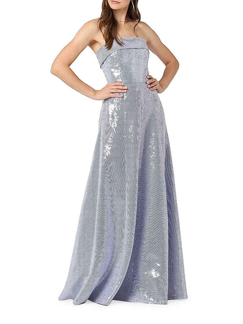 Bennett Striped Sequin Strapless Gown