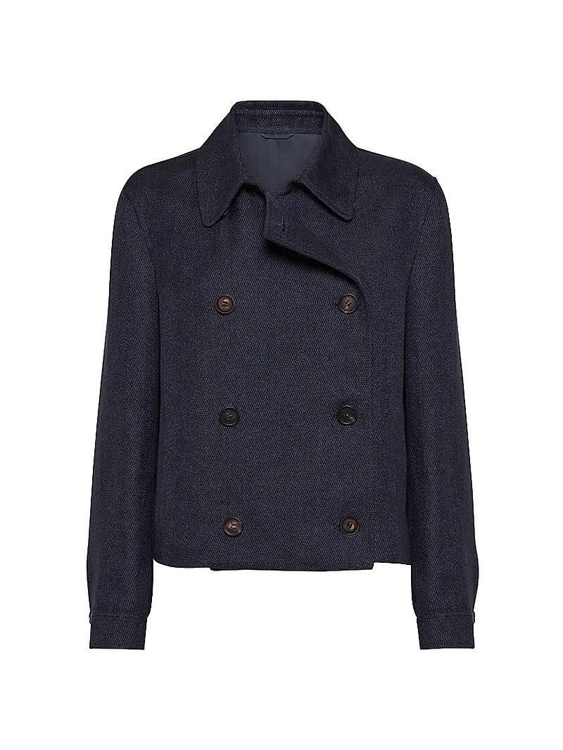 Linen Cover Cropped Pea Coat with Monili