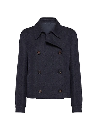 Linen Cover Cropped Pea Coat with Monili