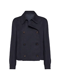 Linen Cover Cropped Pea Coat with Monili
