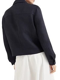 Linen Cover Cropped Pea Coat with Monili