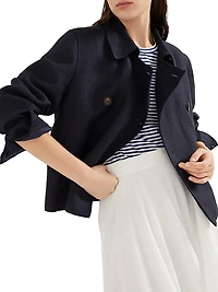 Linen Cover Cropped Pea Coat with Monili
