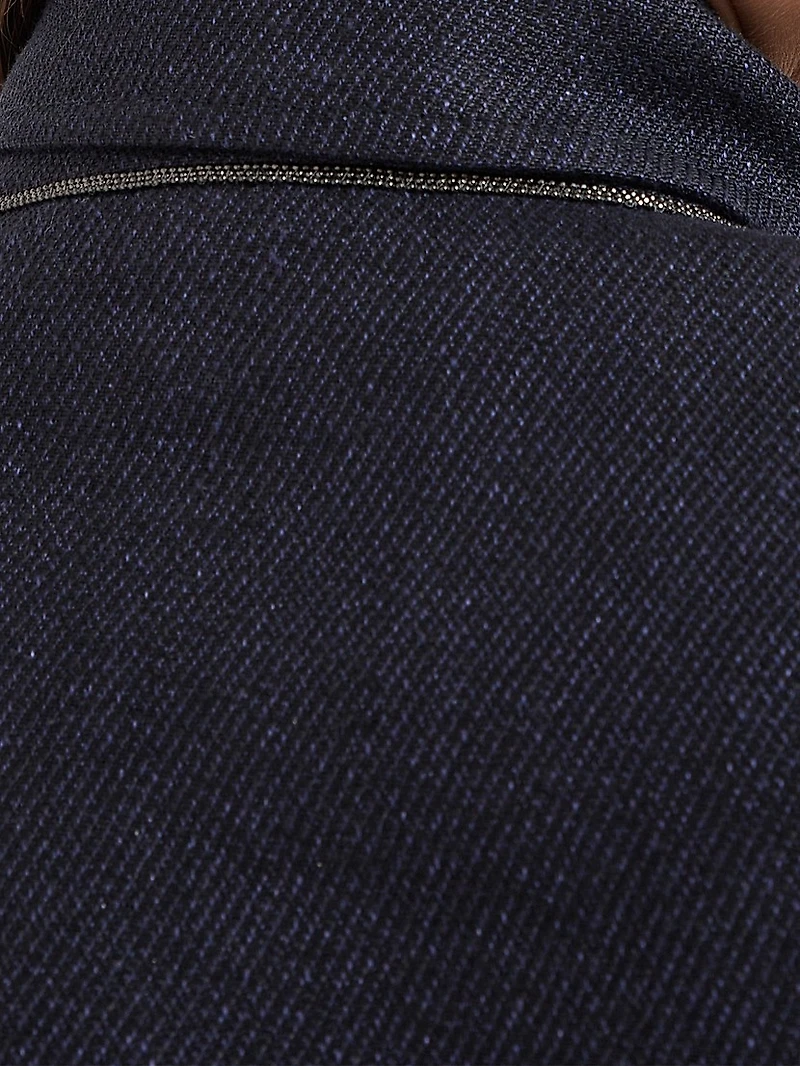 Linen Cover Cropped Pea Coat with Monili