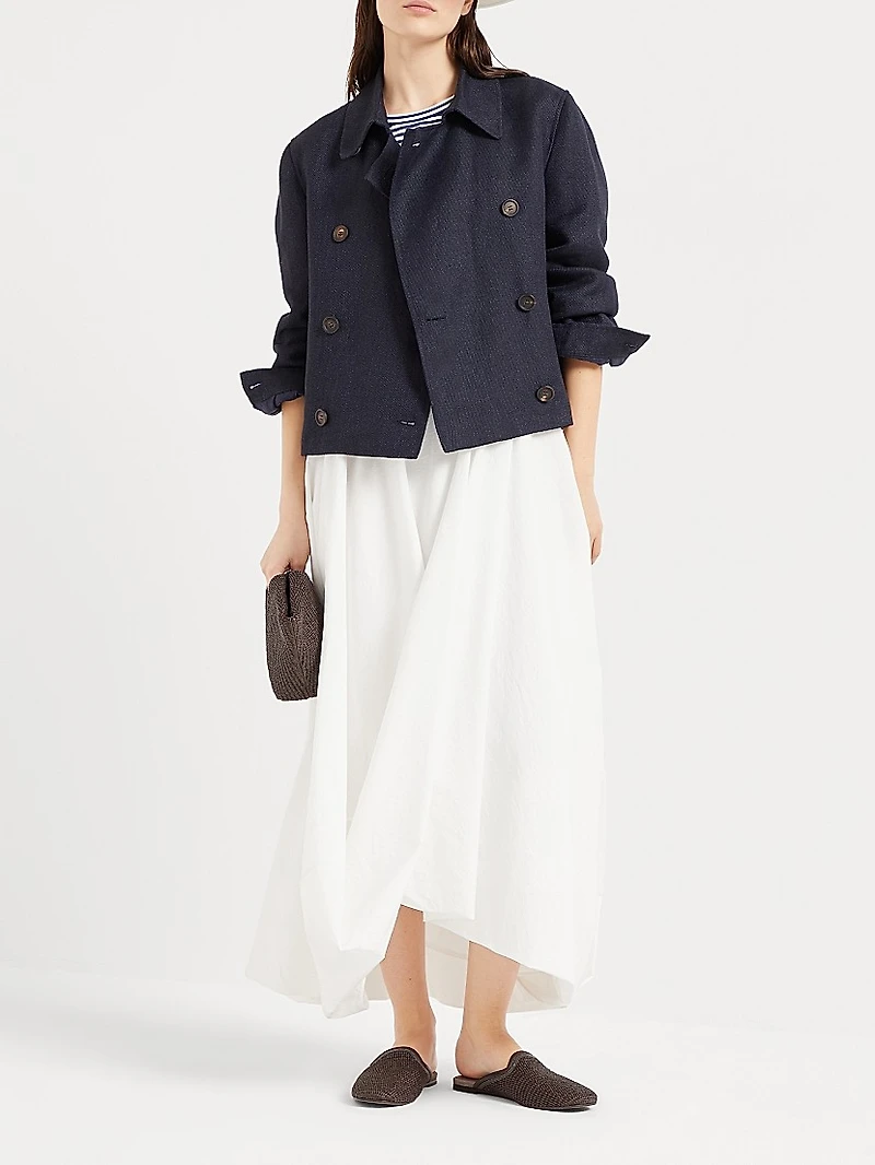 Linen Cover Cropped Pea Coat with Monili