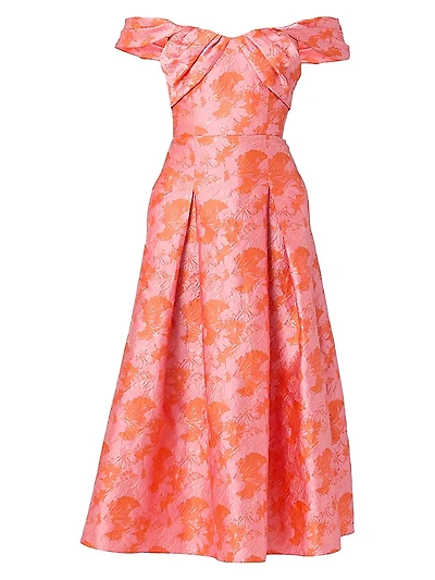 Tropez Jacquard Off-The-Shoulder Midi-Dress