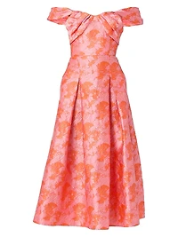 Tropez Jacquard Off-The-Shoulder Midi-Dress