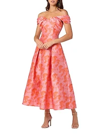 Tropez Jacquard Off-The-Shoulder Midi-Dress