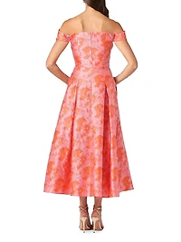 Tropez Jacquard Off-The-Shoulder Midi-Dress