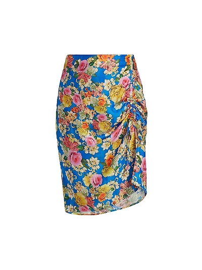 Pauline Ruched Floral Drawcord Midi-Skirt