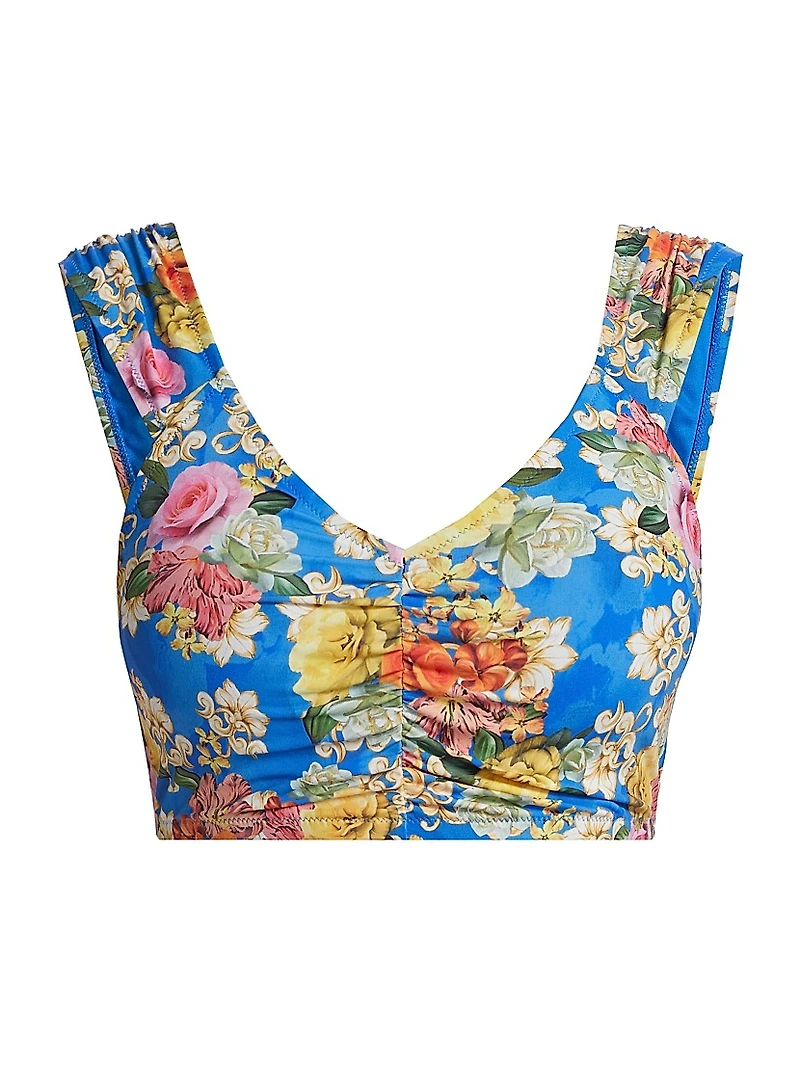 Pauline Ruched Floral Crop Bikini Top
