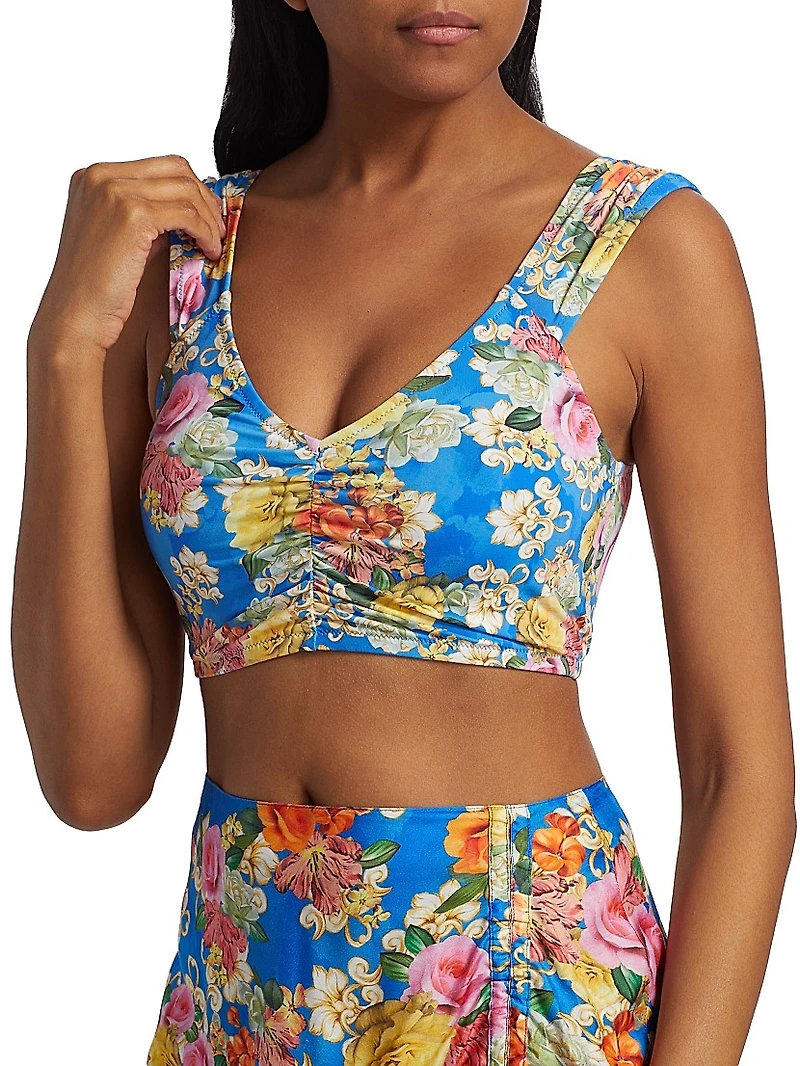Pauline Ruched Floral Crop Bikini Top