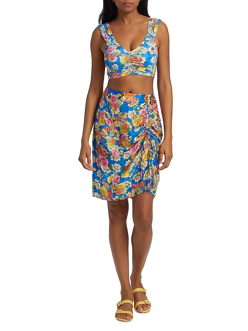 Pauline Ruched Floral Crop Bikini Top