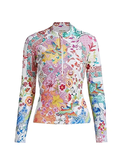 Paula Floral Pique Quarter-Zip Surf Shirt