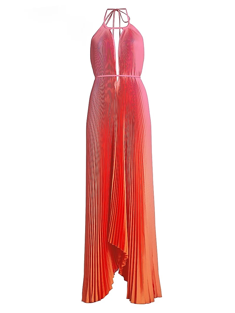 Boheme Ombré Pleated Plunging V-Neck Gown