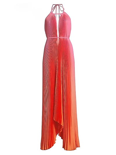 Boheme Ombré Pleated Plunging V-Neck Gown