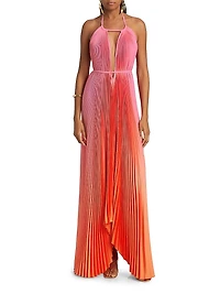 Boheme Ombré Pleated Plunging V-Neck Gown