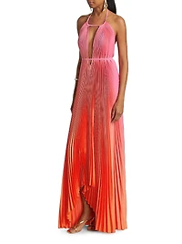 Boheme Ombré Pleated Plunging V-Neck Gown