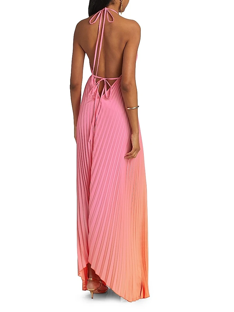 Boheme Ombré Pleated Plunging V-Neck Gown