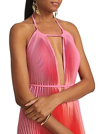Boheme Ombré Pleated Plunging V-Neck Gown