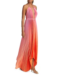 Boheme Ombré Pleated Plunging V-Neck Gown