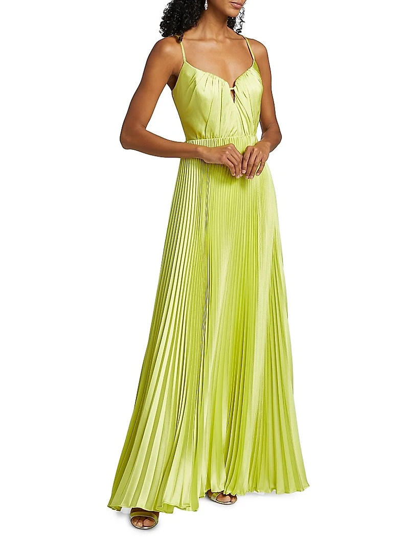 Perle Pleated Satin Gown