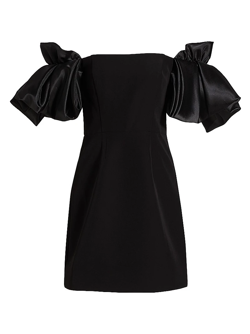 Sabine Satin Crepe Off-The-Shoulder Flare-Sleeve Minidress