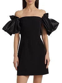 Sabine Satin Crepe Off-The-Shoulder Flare-Sleeve Minidress